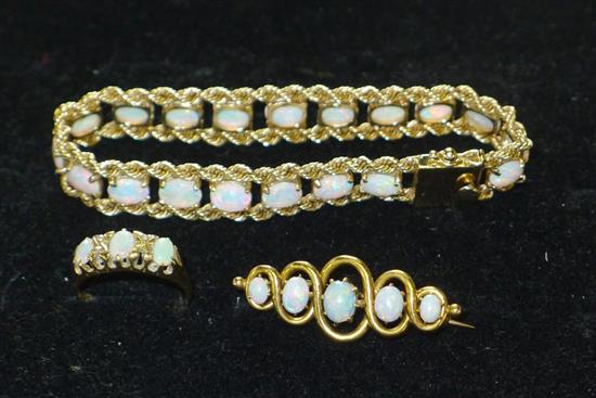 Opal bracelet, brooch and ring